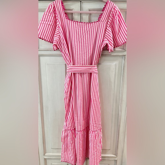 NWT SZ L Mary Square Emery Dress Lined up pink tie waist maxi - Picture 7 of 12